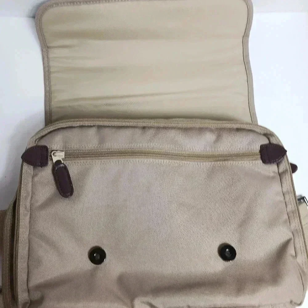 Canon Beige Canvas Brown Leather Carry Shoulder Strap Padded Camera Bag CLEAN